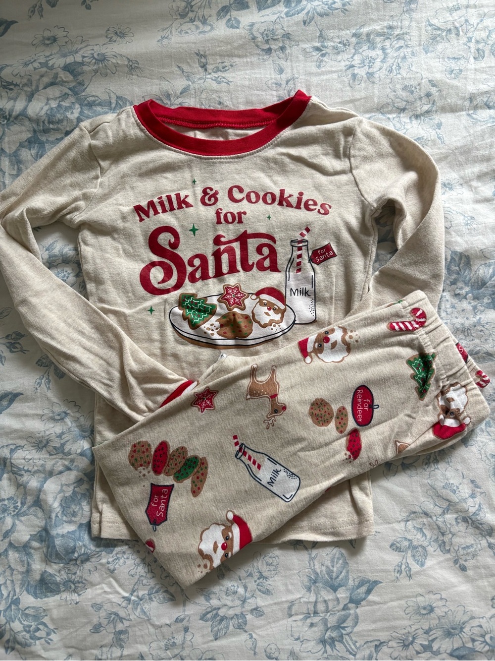 Kids Santa Milk & Cookies Cream Pajama Set